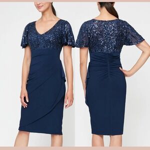 Alex Evenings Midnight Blue Sequin Midi Dress